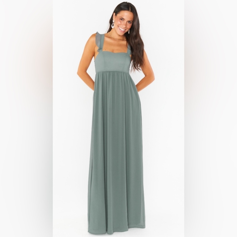 Show Me Your Mumu June Green Maxi Dress with Ruffle Sleeves Size XS